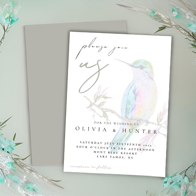 Elegant Watercolor Hummingbird Wedding Invitation (Creator Uploaded)