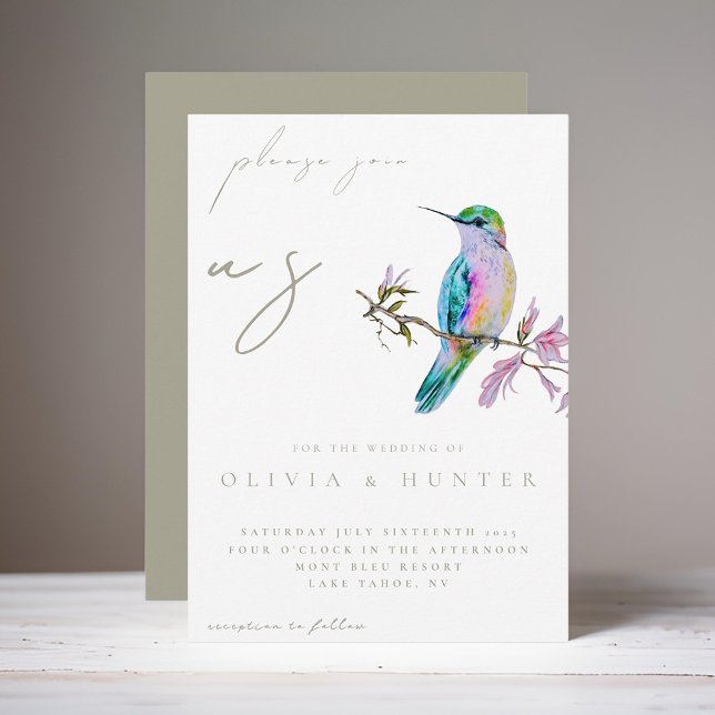 Elegant Watercolor Hummingbird Wedding Invitation (Creator Uploaded)