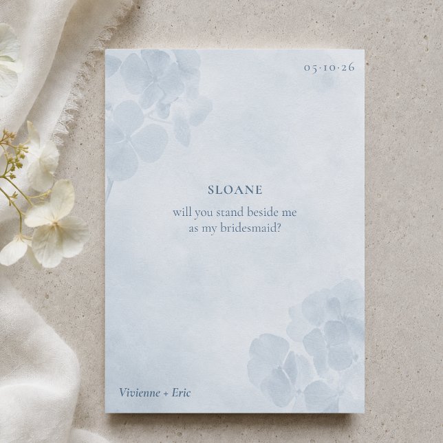 Elegant Watercolor Hydrangea Bridesmaid Proposal  Card (Creator Uploaded)