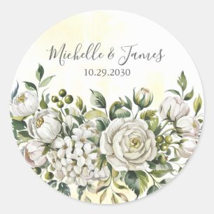 Elegant watercolor Hydrangea Rose Floral Wedding   Classic Round Sticker