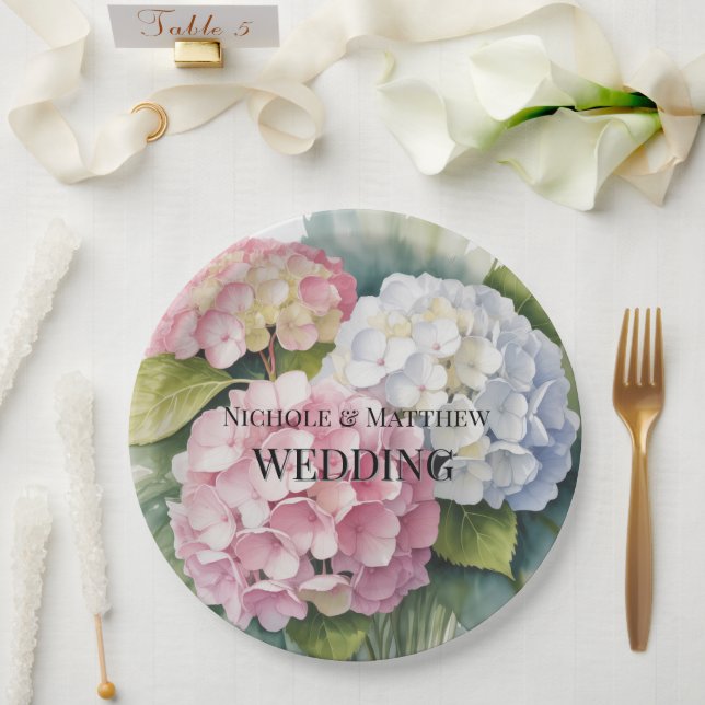 Elegant Watercolor Hydrangea Wedding Paper Plate (Wedding)