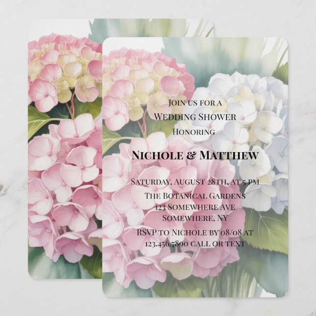 Elegant Watercolor Hydrangea Wedding Shower Invitation (Front/Back)