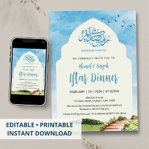 Elegant Watercolor Iftar Invitation Arch Garden