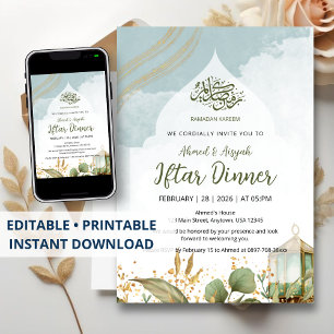 Elegant Watercolor Iftar Invitation Gold Leaves