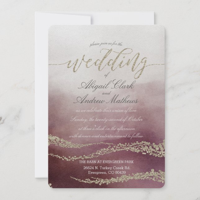 Elegant Watercolor in Cranberry Wedding Invitation (Front)
