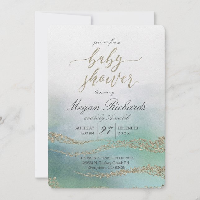 Elegant Watercolor in Ocean Baby Shower Invitation (Front)