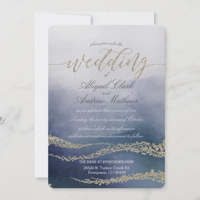Elegant Watercolor in Surf Wedding Invitation (Front)