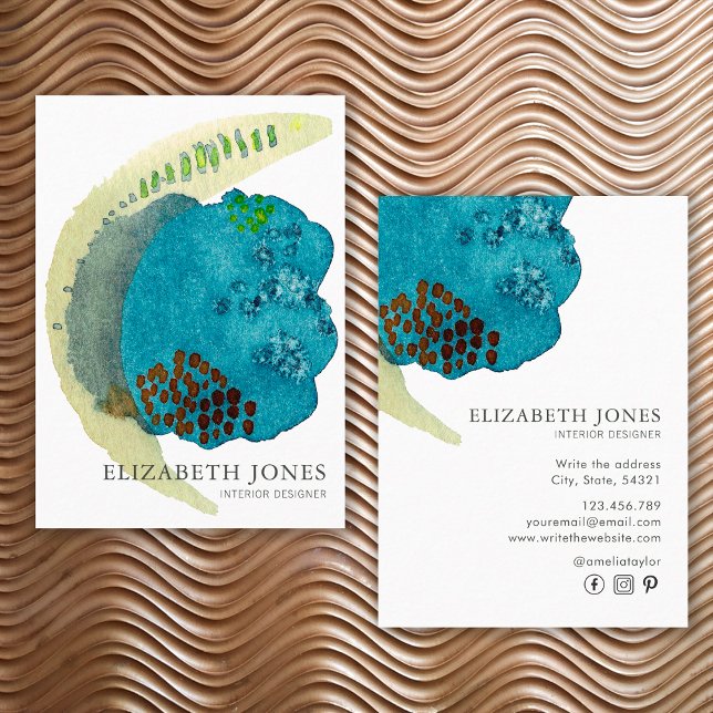 Elegant Watercolor Interior Designer Abstract Business Card (Front and Back)