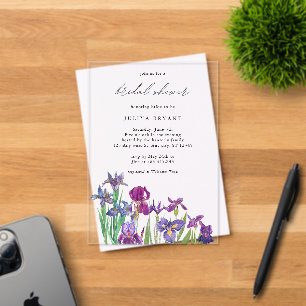 Elegant watercolor Iris flower bridal shower Acrylic Invitations