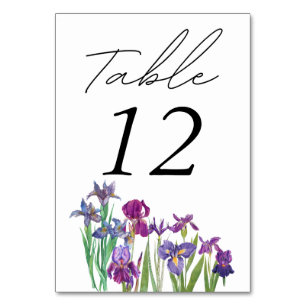 Elegant watercolor Iris flower script photo  Table Number