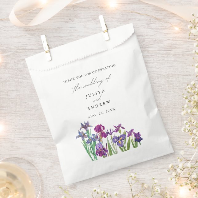 Elegant watercolor Iris flower script wedding Favour Bags (Clipped)