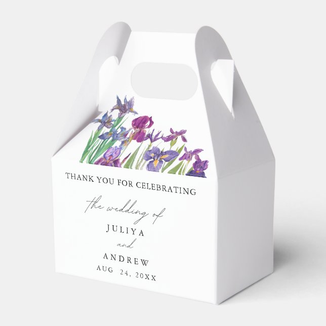 Elegant watercolor Iris flower script wedding Favour Box (Front Side)