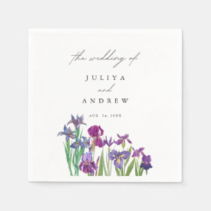 Elegant watercolor Iris flower script wedding  Napkin