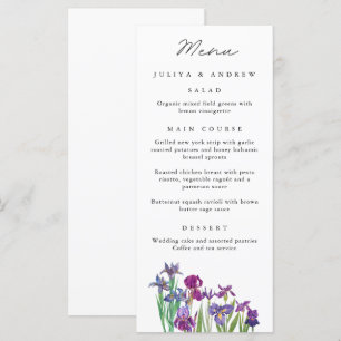 Elegant watercolor Iris flower Wedding Menu card 