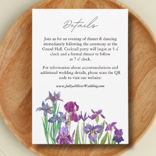 Elegant watercolor Iris script wedding details QR Enclosure Card