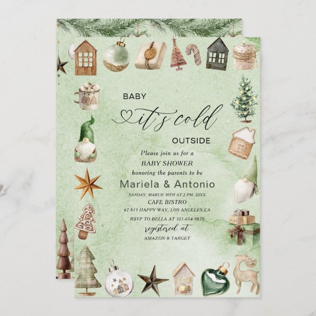 Elegant  Watercolor it`s cold outside Baby Shower Invitation (Front/Back)