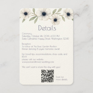 Elegant Watercolor Ivory Navy Blue Anemone Wedding Enclosure Card