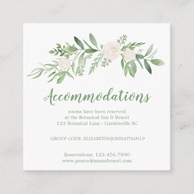Elegant Watercolor Ivory Rose Wedding Enclosure Card (Front)