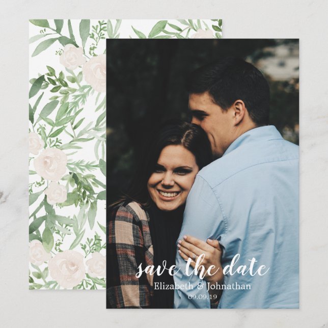 Elegant Watercolor Ivory Wedding Save the Date Invitation (Front/Back)