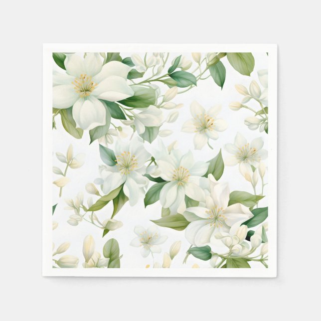 Elegant Watercolor Jasmine Flowers Napkin (Front)