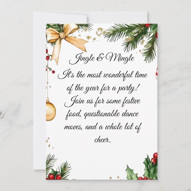 Elegant Watercolor Jingle Mingle Christmas Party Holiday Card (Front)