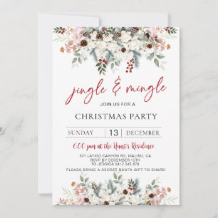 Elegant Watercolor Jingle & Mingle Christmas Party Holiday Card