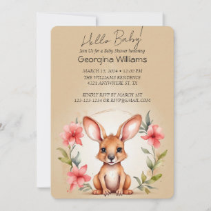 Elegant Watercolor Kangaroo Baby Shower Invitation