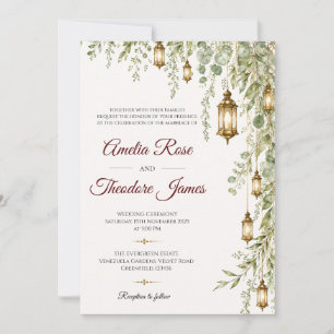 Elegant Watercolor Lantern Wedding Invitation
