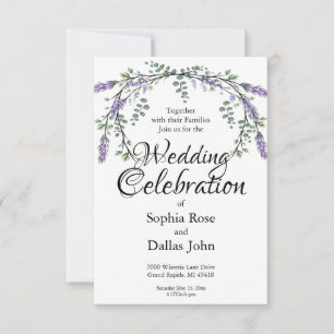 Elegant watercolor Lavender and Eucalyptus Wedding Invitation