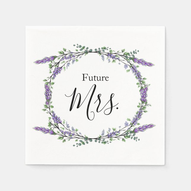 Elegant watercolor Lavender Eucalyptus Future Mrs. Napkin (Front)
