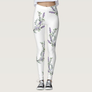 Elegant watercolor Lavender Eucalyptus Leggings