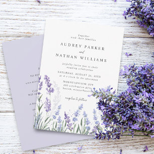 Elegant Watercolor Lavender Field Details Wedding Invitation