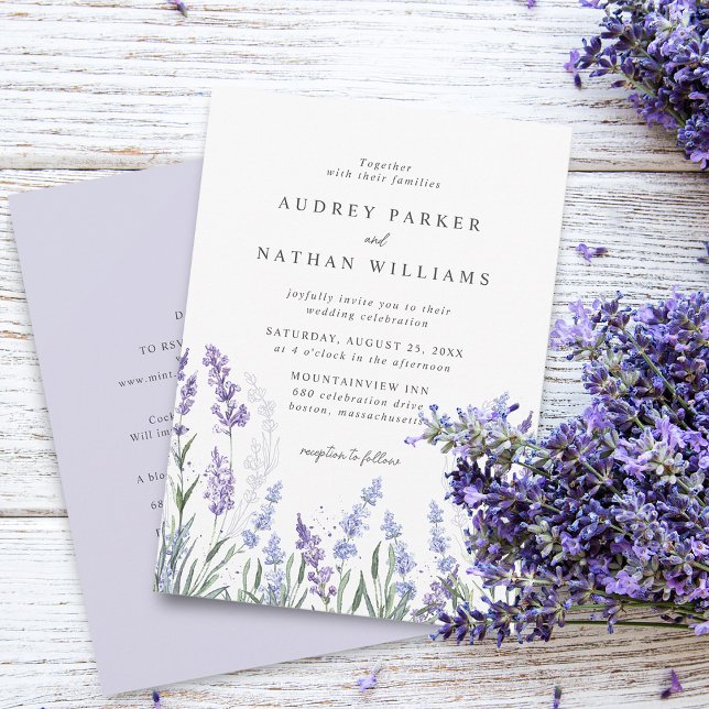 Elegant Watercolor Lavender Field Details Wedding Invitation (Elegant Watercolor Lavender Field Details Wedding Invitation)