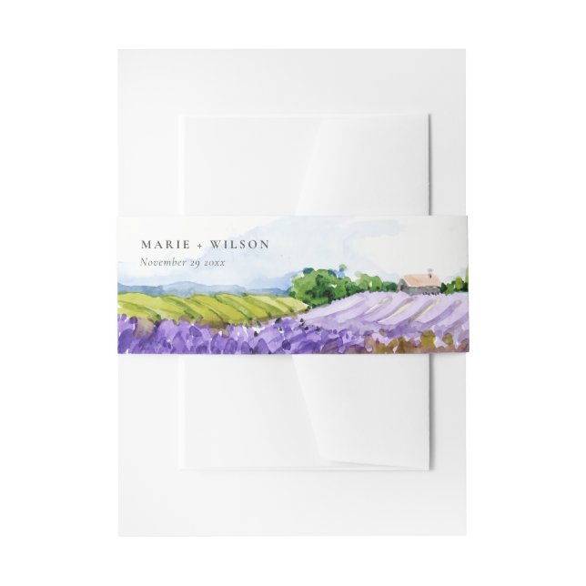 Elegant Watercolor Lavender Fields Wedding Website Invitation Belly Band (Front Example)