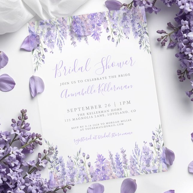 Elegant Watercolor Lavender Floral Bridal Shower Acrylic Invitations (Elegant Watercolor Lavender Floral Bridal Shower Acrylic Invitations)