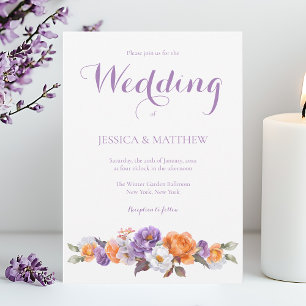 Elegant Watercolor Lavender Floral Script Wedding Invitation