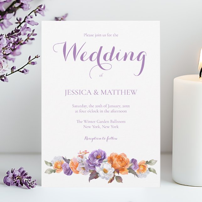 Elegant Watercolor Lavender Floral Script Wedding Invitation (Elegant Watercolor Lavender Floral Script Wedding Invitation)