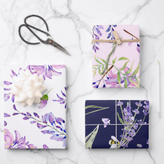 Elegant Watercolor Lavender Floral Wrapping Paper Sheet