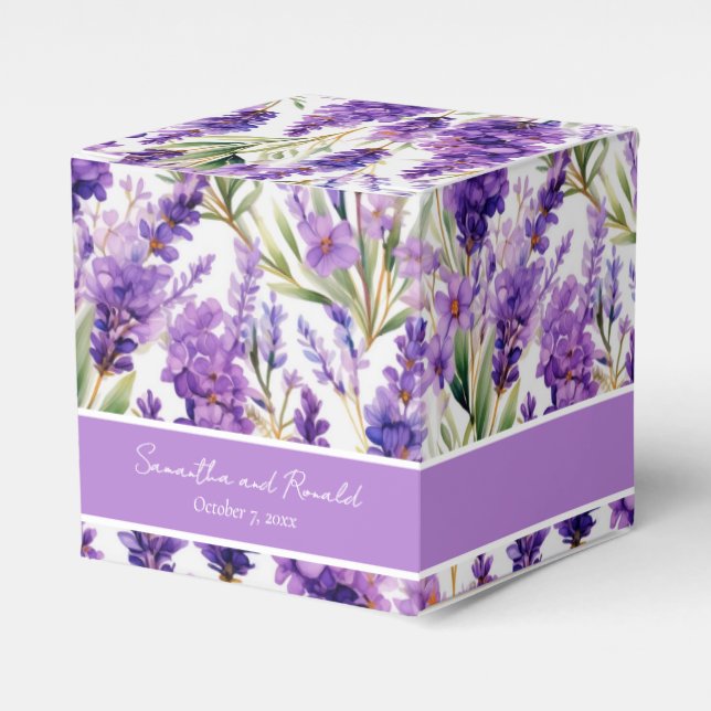 Elegant Watercolor Lavender Flowers Favour Boxes (Front Side)