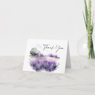 Elegant Watercolor Lavender Flowers Field Thank You Card