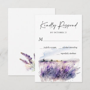 Elegant Watercolor Lavender Flowers Field Wedding RSVP Card