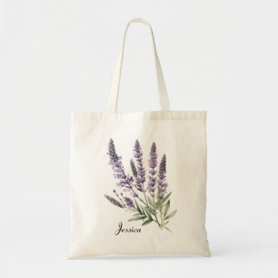 Elegant Watercolor Lavender Flowers Personalised Tote Bag