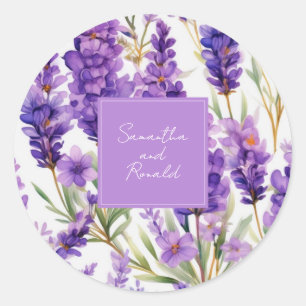 Elegant Watercolor Lavender Flowers Wedding Classic Round Sticker