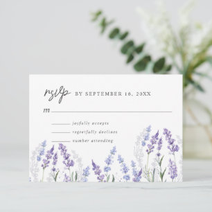 Elegant Watercolor Lavender Flowers Wedding RSVP Card