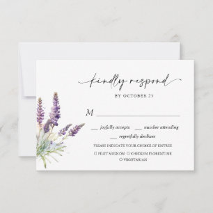 Elegant Watercolor Lavender Flowers Wedding RSVP Card