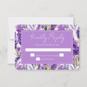 Elegant Watercolor Lavender Flowers Wedding RSVP Card