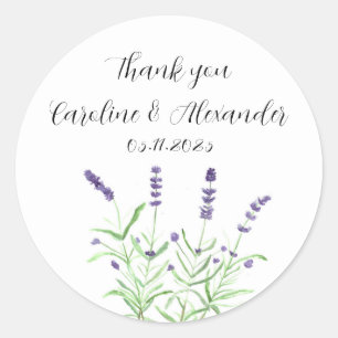 Elegant Watercolor Lavender Herbs Floral Wedding C Classic Round Sticker