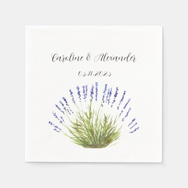 Elegant Watercolor Lavender Herbs Floral Wedding N Napkin (Front)