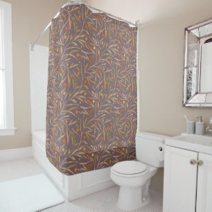 Elegant Watercolor Leaf Pattern Purple Background Shower Curtain