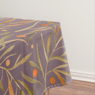 Elegant Watercolor Leaf Pattern Purple Background Tablecloth